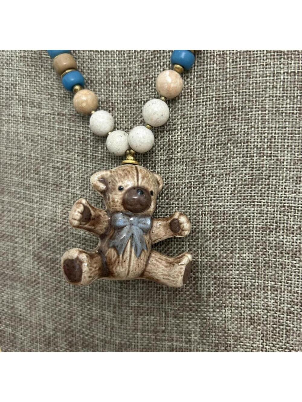 Handmade Vintage Necklack with Ceramic Bear